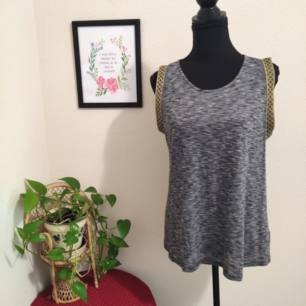 W5 Women's Tank Top Heather Yellow Navy Blue Spacedye Embroidered Summer